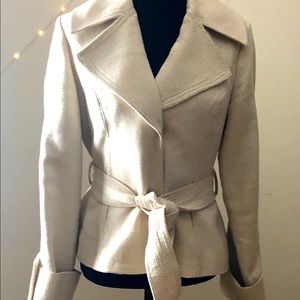 I.N.C. Beige wrap jacket with gold metallic speckles.